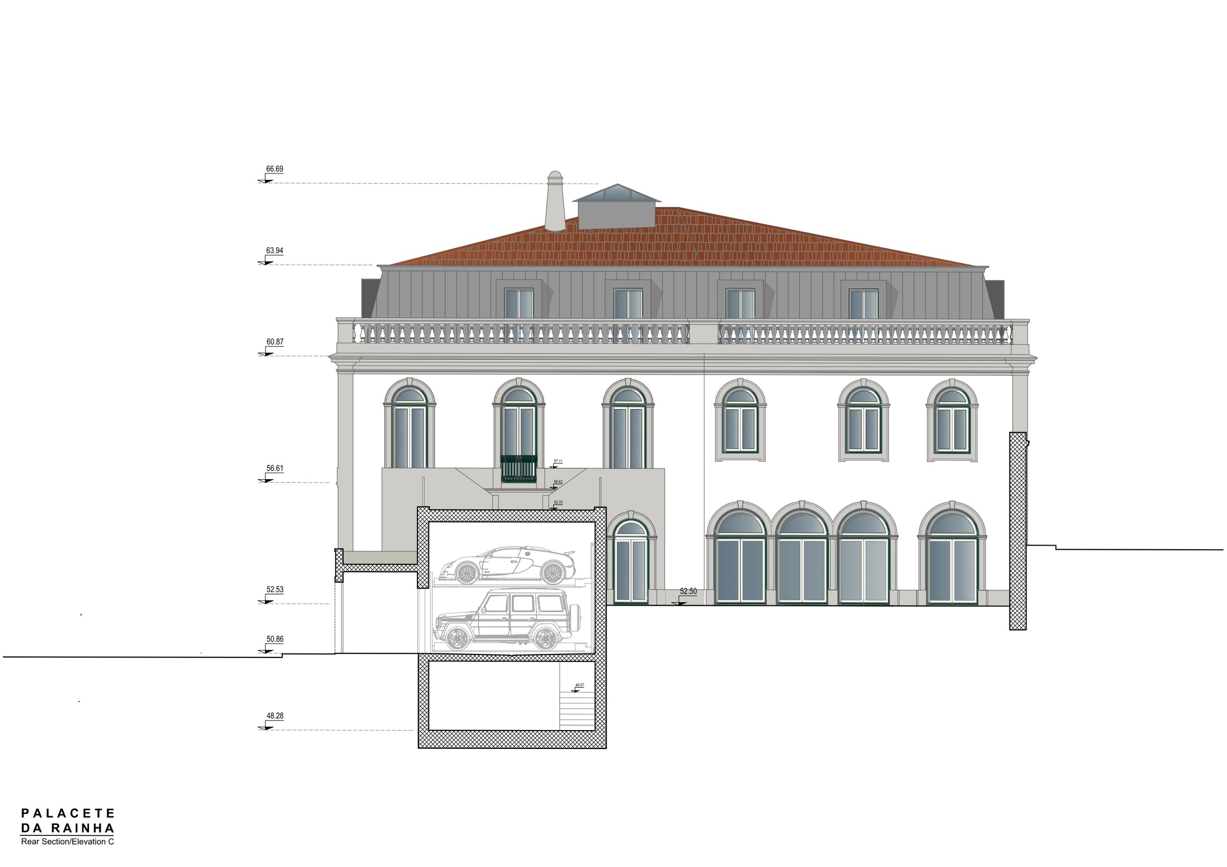 Rear section through the garage