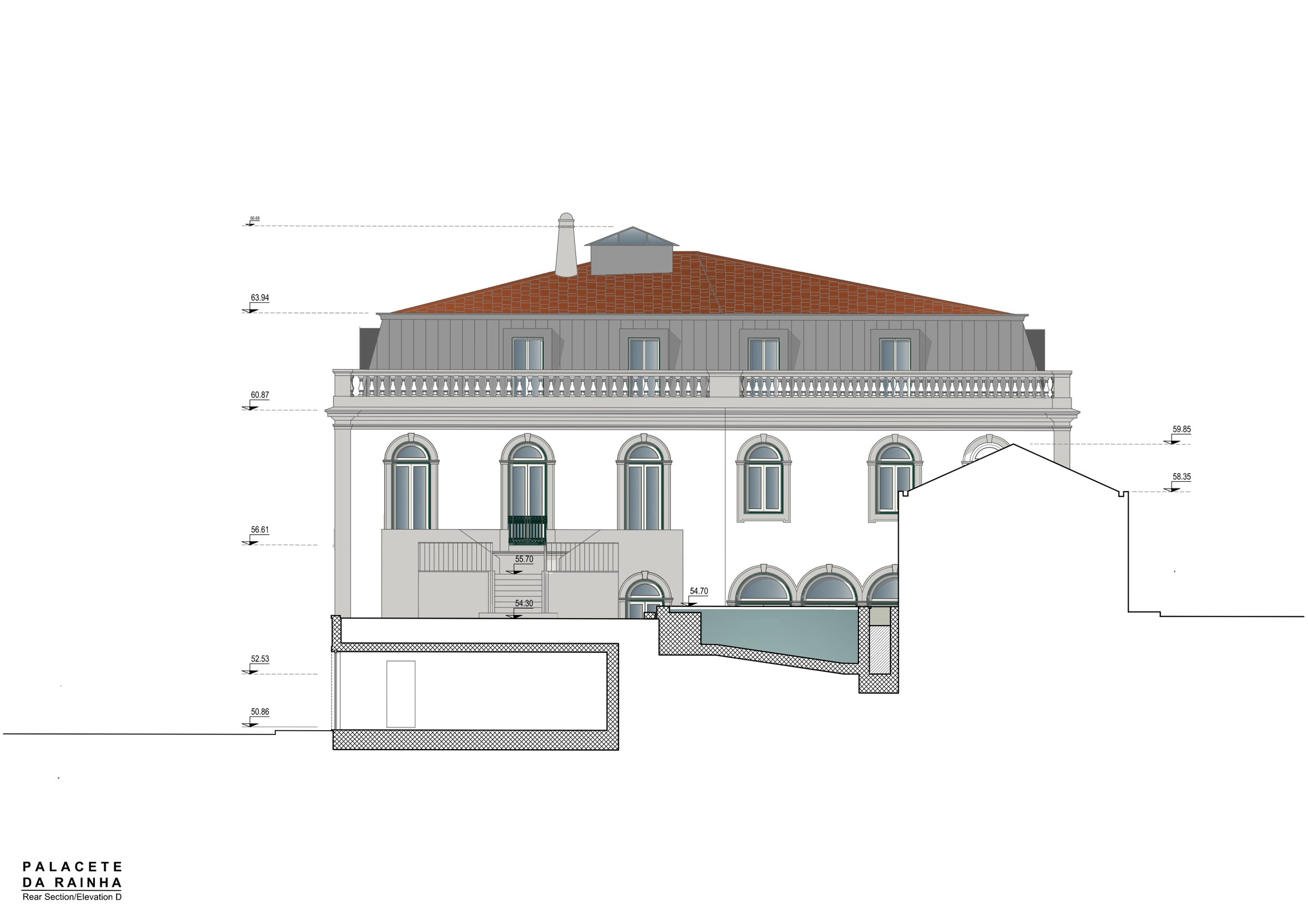 Rear section through the outdoor pool